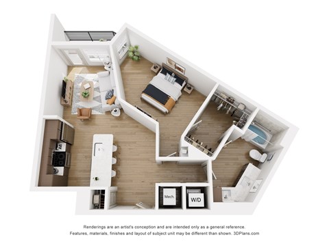Floor plan for 1 bed, 1 bath, 812 sqft